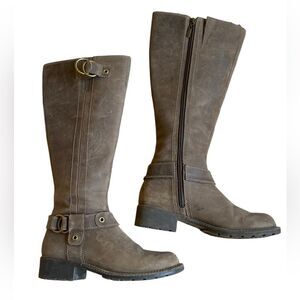 Clarks Taupe Leather Tall Boots Women's Sz 6 Light Brown Distressed Riding Boots